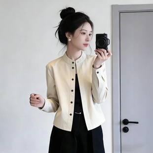 春装搭配一整套时尚小个子韩系休闲百搭立领衬衫短外套阔腿裤套装