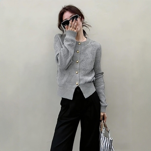 韩式搭配一整套冬装巨好看慵懒风高级感灰色毛衣阔腿裤两件套装女