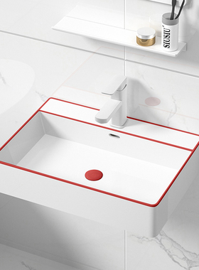 红色边方形洗脸盆陶瓷小号壁挂盆洗手盆挂墙式水池水盆洗漱面盆