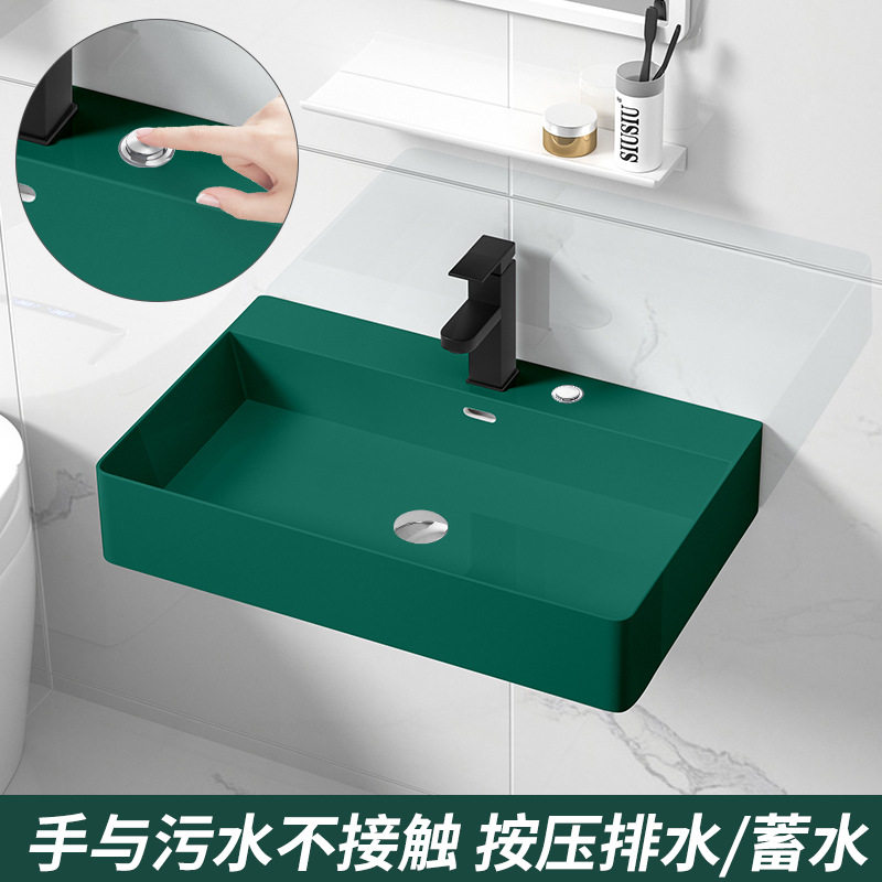 台控按压式排水洗漱盆长方形洗脸面盆挂墙式洗手池挂盆小号洗手槽