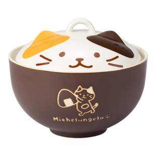 餐具 单猫咪汤碗卡通日式 可爱碗泡面带学生宿舍盖家用陶瓷方便面