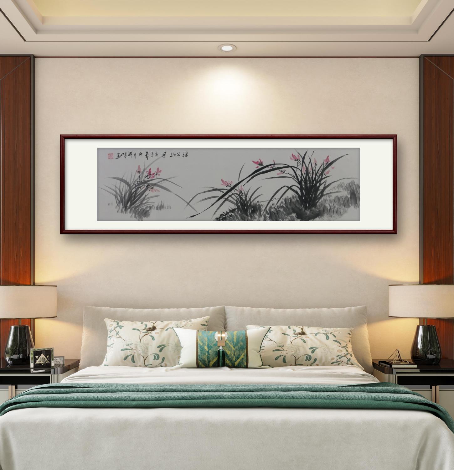 国画手绘真迹花鸟画牡丹兰花客厅沙发壁画卧室床头装饰挂画水墨画图片