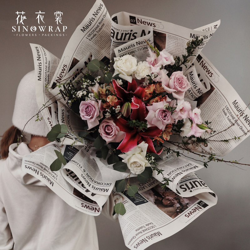 花衣裳新款复古英文报鲜花花束礼品牛皮纸包装纸情人节包花材料,鲜花速递/花卉仿真/绿植园艺,花艺包装纸,淘宝优惠券,粉丝福利购,淘宝优惠卷