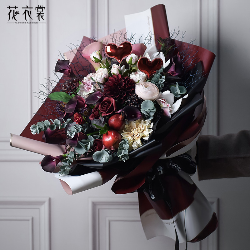 花衣裳新品防水鲜花玫瑰花包装纸加厚触感膜花束礼盒包花纸双色