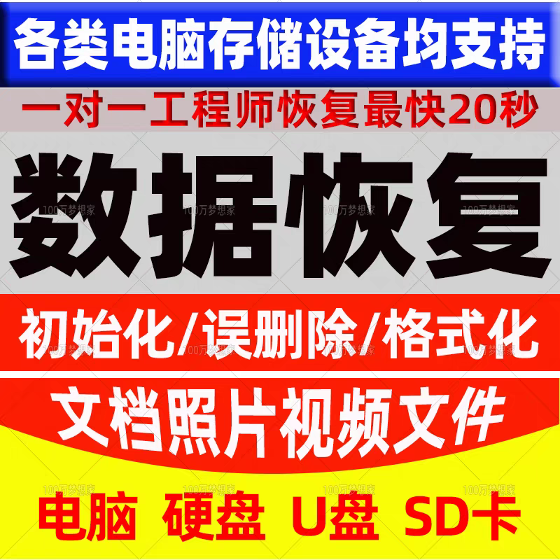 电脑移动硬盘数据恢复U盘内存sd卡照片文件误删修复损坏软件服务