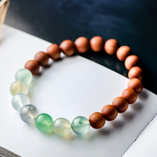 翡翠沉香珠串12.16 老坑冰种多彩设计款 羊子珠宝 七宝和鸣