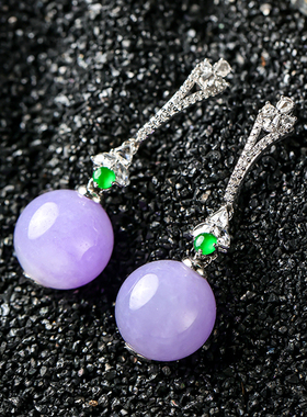羊子珠宝 福雅 老坑冰种紫罗兰18K金镶嵌翡翠圆珠耳坠10.18