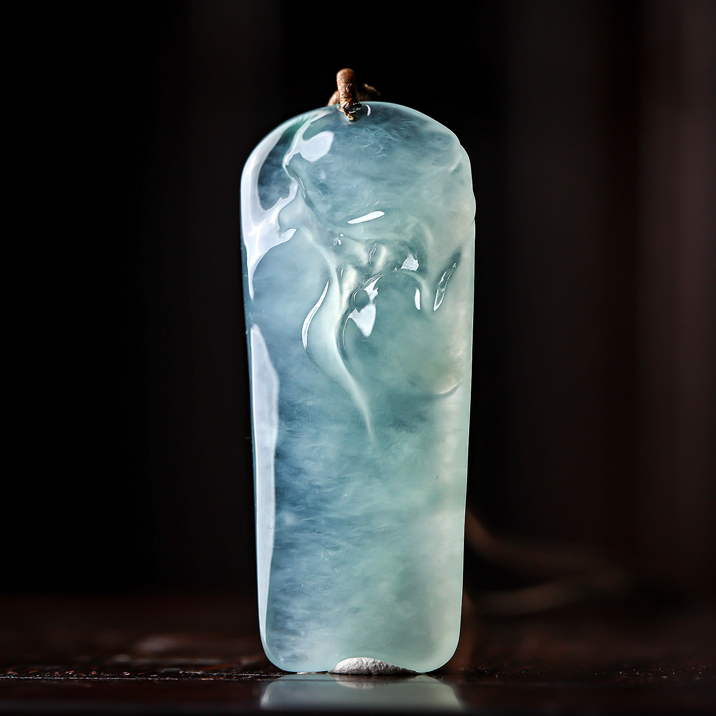 羊子珠宝 清莲绽 老坑冰种淡绿底翡翠随形莲花吊坠