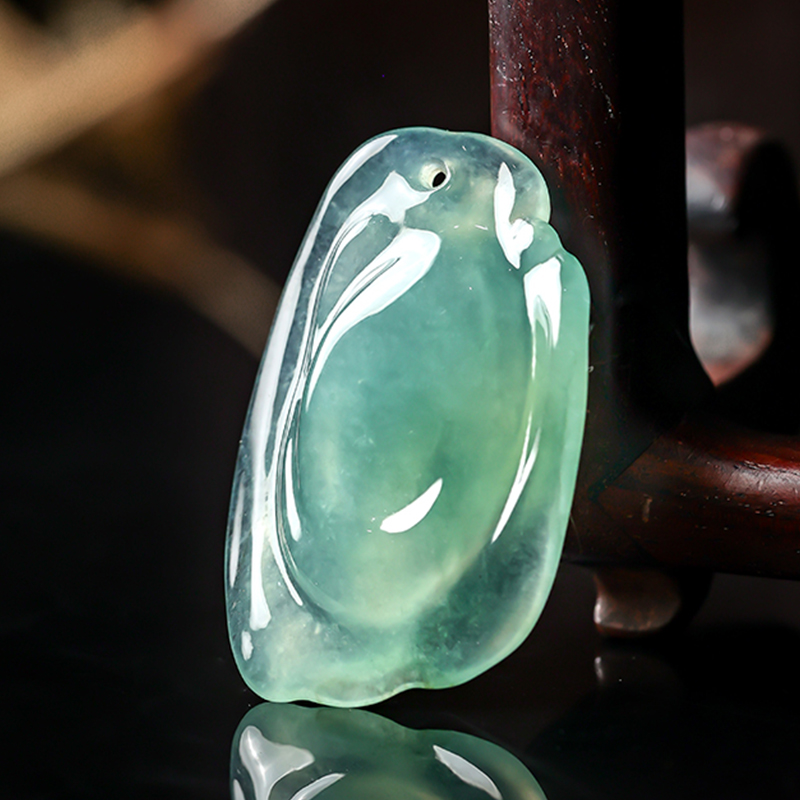 羊子珠宝 碧空痕  老坑冰种淡绿随形翡翠挂件10.25