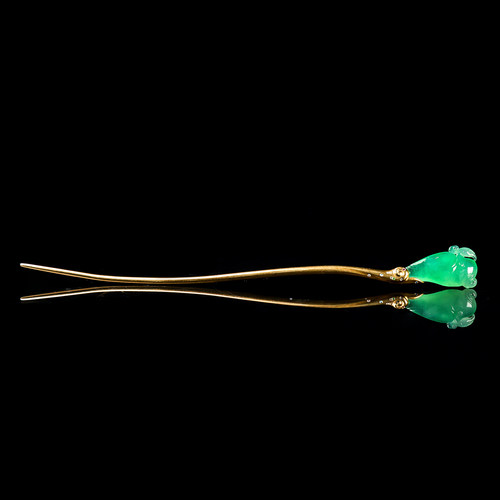 羊子珠宝 有凤来仪 老坑冰种满绿设计款翡翠凤凰发簪12.18