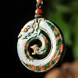 羊子珠宝 游云惊龙 老坑黄加绿仿古翡翠螭龙凤玉佩吊坠