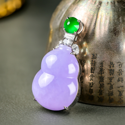 羊子珠宝 福禄天青 老坑冰种紫罗兰设计款翡翠葫芦吊坠12.31