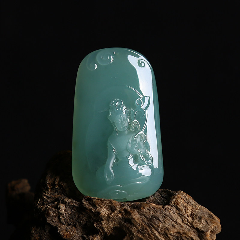 羊子珠宝天然翡翠满绿度母吊坠