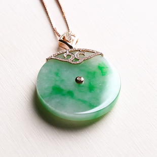 羊子珠宝 设计款 怀古飘辣色金丝阳绿怀古大平安扣 18K玫瑰金镶