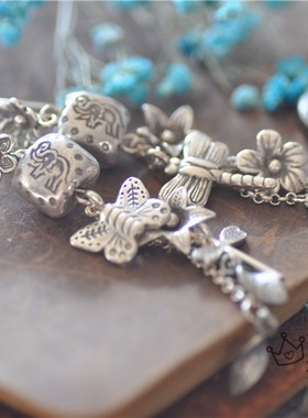 泰国清迈风复古耳坠手工蝴蝶银饰