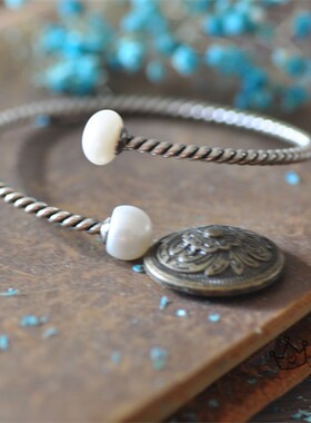 泰国清迈进口手工纯银珍珠手镯 银饰开口可调节扭劲手镯民族风