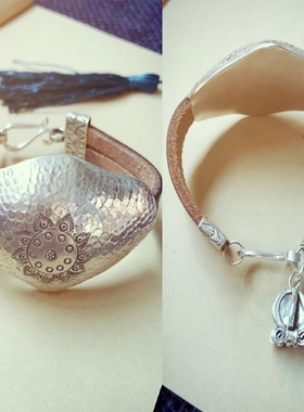 泰国进口纯银刻花皮带定制手镯