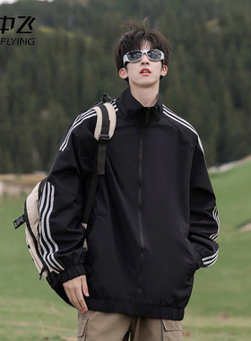 雪中飞SNOWFLYING美式复古潮流学院高街撞色织带休闲户外宽松夹克