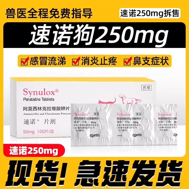 速诺片狗250mg宠物速诺消炎片狗猫阿莫西林克拉维酸钾片兽用速诺