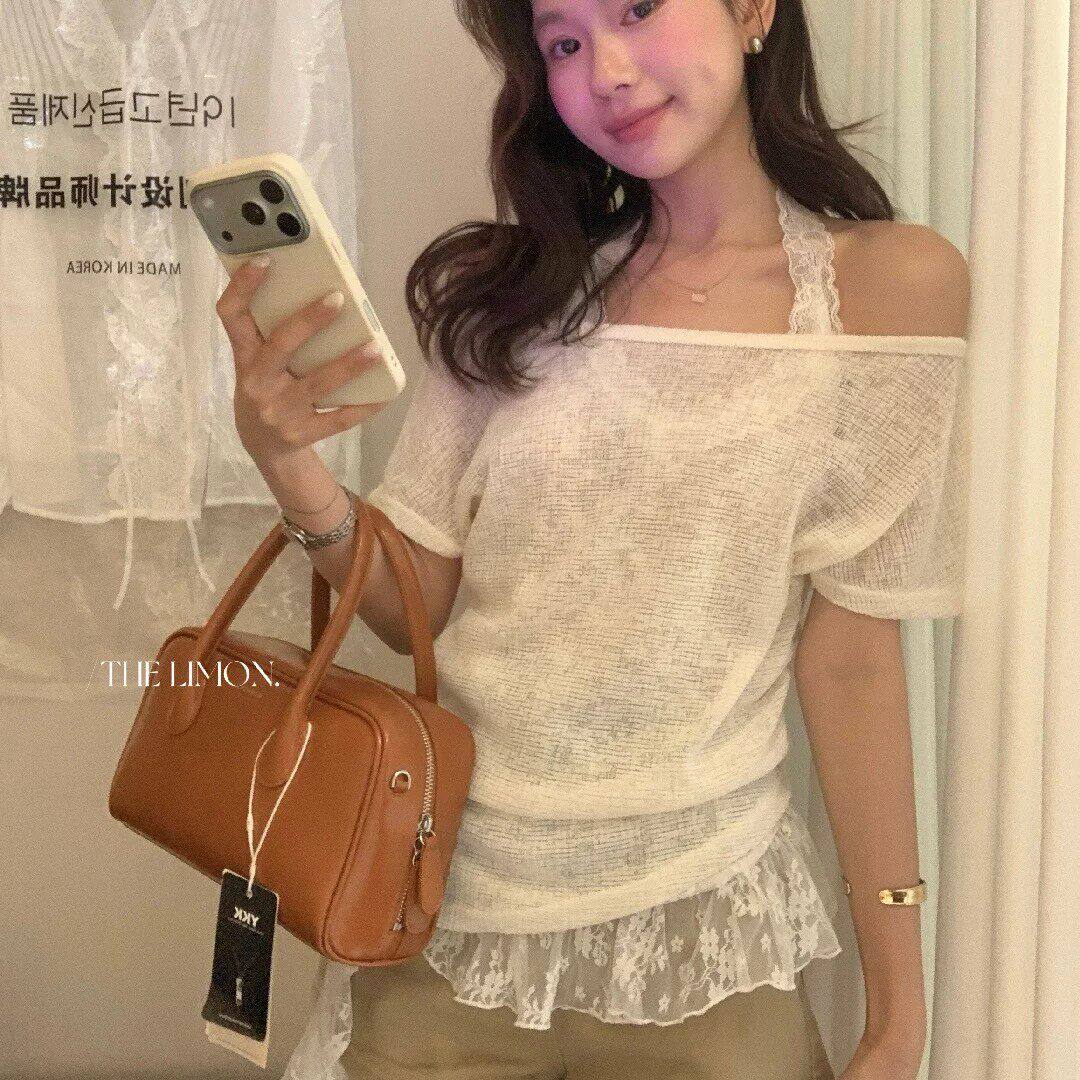不规则斜肩短袖t恤女夏季