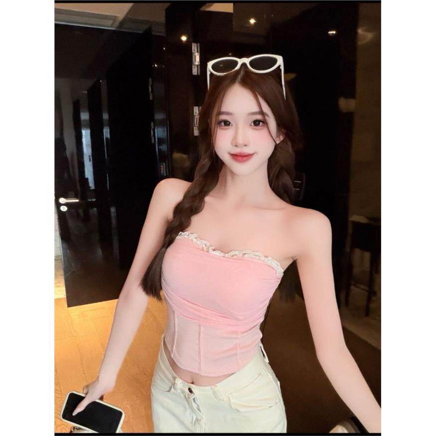 2026夏季新款泰式纯欲网纱蕾丝吊带背心女一字肩鱼骨百搭抹胸上衣
