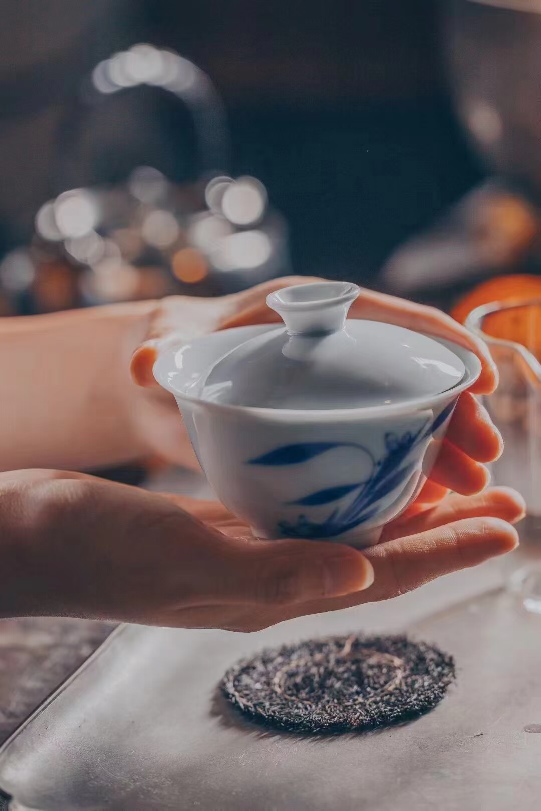 万盏茶堂学古兰花沁香盖碗 幽静雅致气清质秀兰花图案茶杯二才