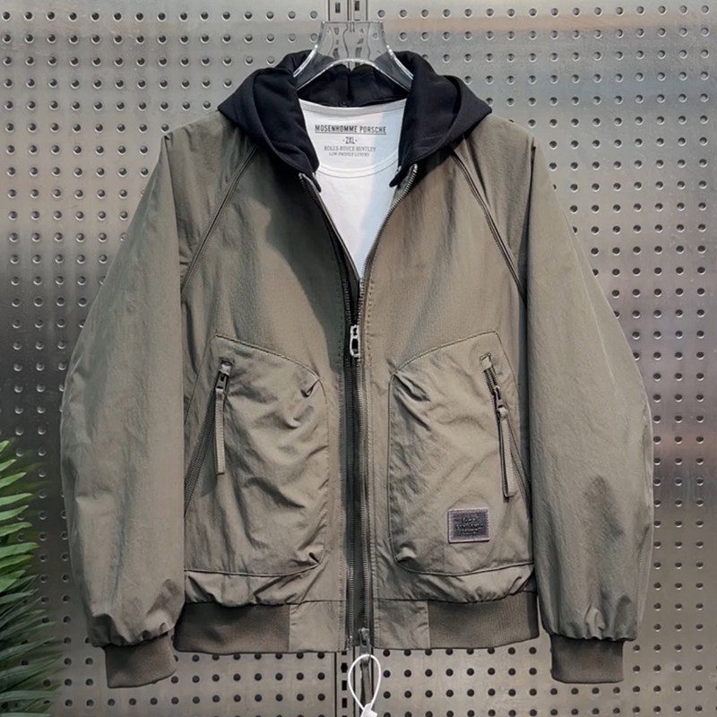 2026新款美式复古连帽夹克男宽松短款飞行员外套男潮流帅气棒球服