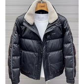 韩式 PU皮外套男黑色高级感冬季 翻领毛领羽绒服男加厚保暖修身 短款