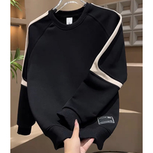 美式卫衣男款无帽圆领休闲上衣高街秋冬季加绒加厚保暖外穿宽松潮