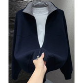 2026春秋撞色翻领针织开衫 男休闲简约毛衣外套宽松oversize上衣男