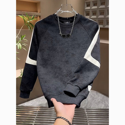 男士拼色卫衣宽松圆领长袖