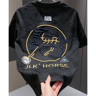 精工刺绣短袖t恤男款2026夏季男装休闲上衣设计感潮牌帅气男生T恤