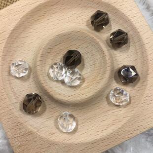 天然白水晶茶水晶黄水晶紫晶切面刻面散珠子diy饰品配件单颗串珠