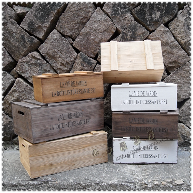 长方形带盖木箱子复古做旧实木收纳储物箱红酒葡萄酒木箱摄影道具