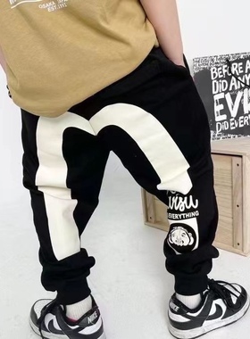 中小童日系潮牌福神印花运动裤春秋新款男童宝宝M字母卫裤束脚裤