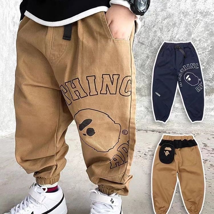 男童工装裤春秋日系大字母束脚裤