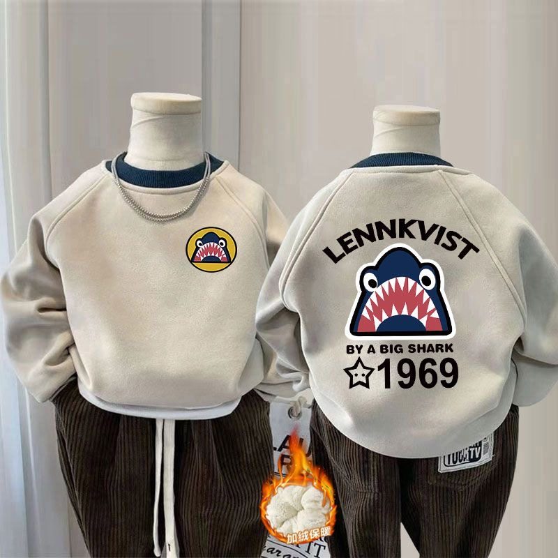 2026秋冬新款韩版男童女童卡通鲨鱼印花加绒卫衣宝宝春秋休闲上衣,童装/婴儿装/亲子装,卫衣/绒衫,淘宝优惠券,粉丝福利购,淘宝优惠卷