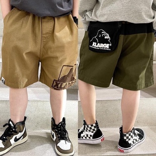 儿童短裤2023夏季新款男童大口袋日系工装裤子卡通猿猴宽松五分裤