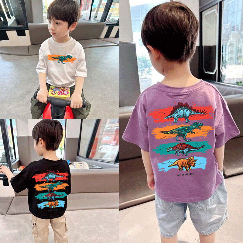 儿童卡通洋气彩色恐龙短袖t恤2025男童夏季新款韩版百搭半袖上衣,童装/婴儿装/亲子装,T恤,淘宝优惠券,粉丝福利购,淘宝优惠卷