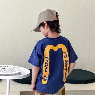 中小童夏季日系字母印花短袖上衣