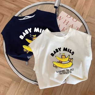 男童日系背心夏季新款中小童潮牌卡通猿猴印花宝宝无袖T恤打底衫