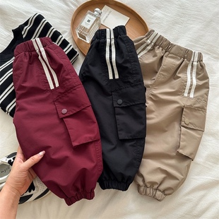 秋冬新款中小童加绒工装裤男女童加厚保暖长裤宝宝大口袋束脚裤潮