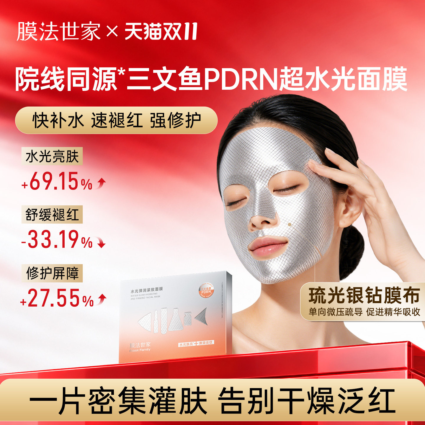 【双11现货速达】膜法世家三文鱼PDRN超水光面膜修护提亮舒缓补水