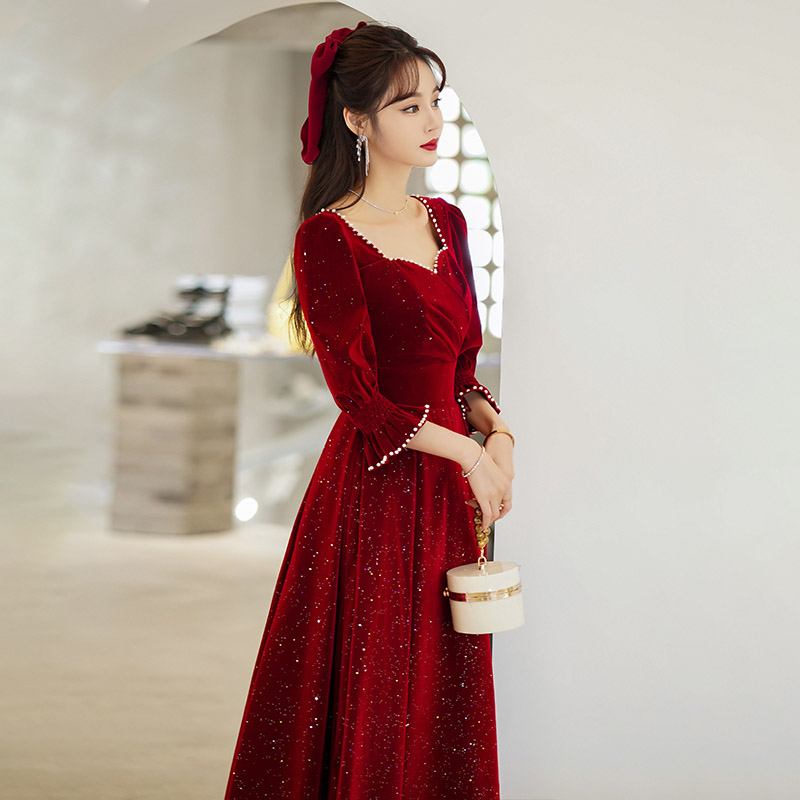 速发孕妇酒红色敬酒服新平2021新款结婚订婚礼服小个子娘时可穿冬