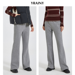 女 垂坠有型灰色休闲裤 品牌爆款 春秋修腿显瘦松紧腰绒面高弹喇叭裤