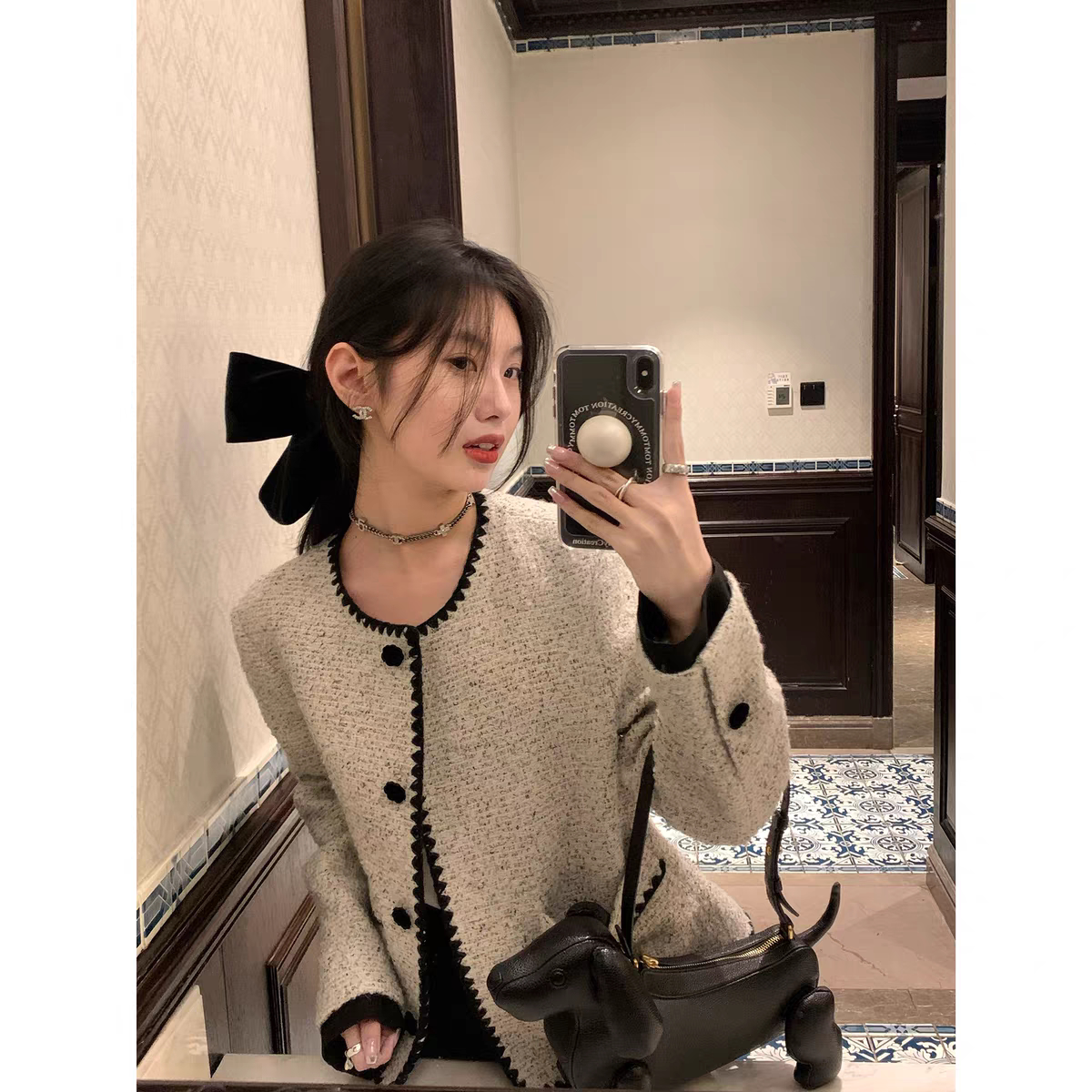 -丝绒奥利奥 小香风外套女春秋汉服上装