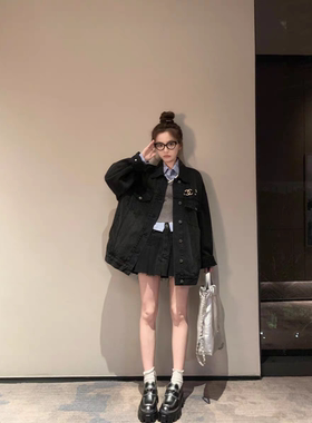 黑色牛仔外套女2026秋季新款宽松休闲百搭夹克上衣