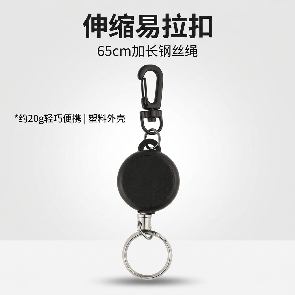 创意不锈钢钢丝绳伸缩钥匙扣防丢防盗钥匙链回弹易拉扣户外挂扣