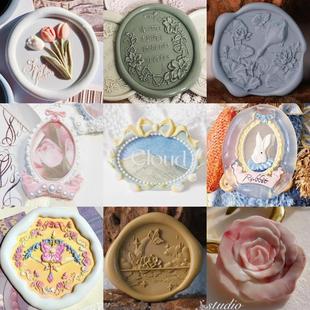 火漆印章章头DIY郁金香边框可爱异形浮雕花砖铜头请柬封口邮票