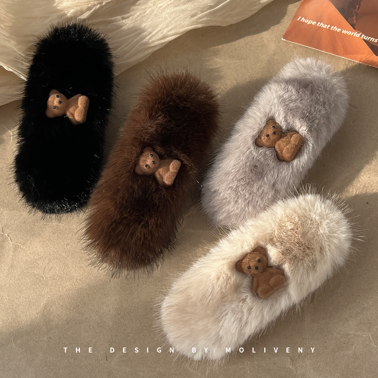 秋冬可爱毛绒小熊发夹鸭嘴夹